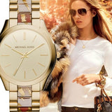Buy Shop Michael Kors Slim Runway Gold Dial Two Tone Steel Strap Watch for Women - MK4300 USA Online