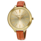 Buy Shop Michael Kors Runway Quartz Gold Dial Orange Leather Strap Watch For Women - MK2275 USA Online
