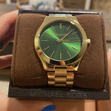 Buy Shop Michael Kors Slim Runway Green Dial Gold Steel Strap Watch for Women - MK3435 USA Online
