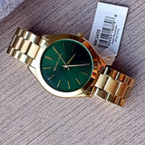 Buy Shop Michael Kors Slim Runway Green Dial Gold Steel Strap Watch for Women - MK3435 USA Online
