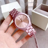 Buy Shop Michael Kors Slim Runway Pink Dial Pink Steel Strap Watch For Women - MK4456 USA Online