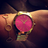 Buy Shop Michael Kors Slim Runway Pink Dial Rose Gold Steel Strap Watch for Women - MK3264 USA Online