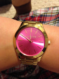 Buy Shop Michael Kors Slim Runway Pink Dial Rose Gold Steel Strap Watch for Women - MK3264 USA Online