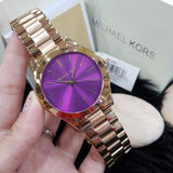 Buy Shop Michael Kors Slim Runway Purple Dial Rose Gold Steel Strap Watch for Women - MK3293 USA Online