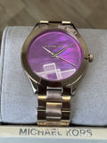 Buy Shop Michael Kors Slim Runway Purple Dial Rose Gold Steel Strap Watch for Women - MK3293 USA Online