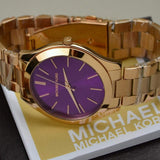 Buy Shop Michael Kors Slim Runway Purple Dial Rose Gold Steel Strap Watch for Women - MK3293 USA Online