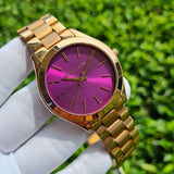 Buy Shop Michael Kors Slim Runway Purple Dial Rose Gold Steel Strap Watch for Women - MK3293 USA Online