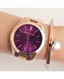 Buy Shop Michael Kors Slim Runway Purple Dial Rose Gold Steel Strap Watch for Women - MK3293 USA Online