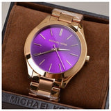 Buy Shop Michael Kors Slim Runway Purple Dial Rose Gold Steel Strap Watch for Women - MK3293 USA Online