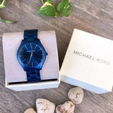Buy Shop Michael Kors Slim Runway Quartz Blue Dial Blue Steel Strap Watch For Women - MK4503 USA Online