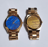 Buy Shop Michael Kors Slim Runway Quartz Blue Dial Rose Gold Steel Strap Watch For Women - MK3494 USA Online