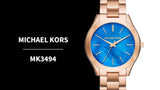 Buy Shop Michael Kors Slim Runway Quartz Blue Dial Rose Gold Steel Strap Watch For Women - MK3494 USA Online