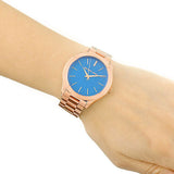 Buy Shop Michael Kors Slim Runway Quartz Blue Dial Rose Gold Steel Strap Watch For Women - MK3494 USA Online