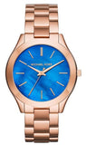 Buy Shop Michael Kors Slim Runway Quartz Blue Dial Rose Gold Steel Strap Watch For Women - MK3494 USA Online