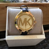 Buy Shop Michael Kors Slim Runway Quartz Gold Dial Black Leather Strap Watch For Women - MK2392 USA Online