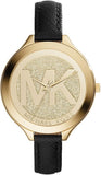 Buy Shop Michael Kors Slim Runway Quartz Gold Dial Black Leather Strap Watch For Women - MK2392 USA Online
