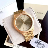 Buy Shop Michael Kors Slim Runway Quartz Gold Dial Gold Steel Strap Watch For Women - MK4501 USA Online
