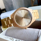 Buy Shop Michael Kors Slim Runway Quartz Gold Dial Gold Steel Strap Watch For Women - MK4501 USA Online