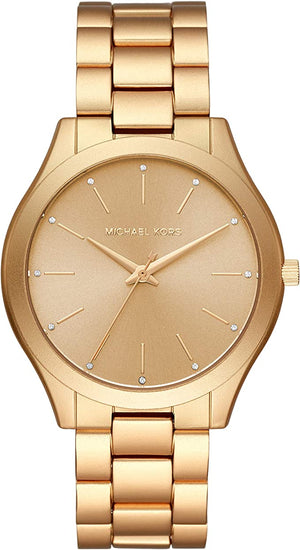 Buy Shop Michael Kors Slim Runway Quartz Gold Dial Gold Steel Strap Watch For Women - MK4501 USA Online