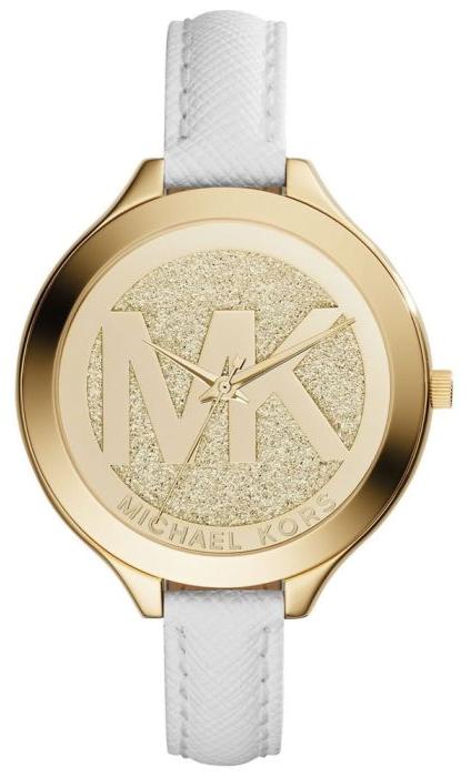Buy Shop Michael Kors Slim Runway Quartz Gold Dial White Leather Strap Watch For Women - MK2389 USA Online