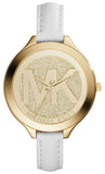 Buy Shop Michael Kors Slim Runway Quartz Gold Dial White Leather Strap Watch For Women - MK2389 USA Online