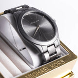 Buy Shop Michael Kors Slim Runway Quartz Grey Dial Grey Steel Strap Watch For Women - MK4506 USA Online