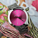Buy Shop Michael Kors Slim Runway Quartz Pink Dial Silver Steel Strap Watch For Women - MK3291 USA Online