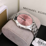 Buy Shop Michael Kors Slim Runway Quartz Pink Dial Silver Steel Strap Watch For Women - MK3380 USA Online