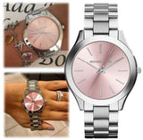 Buy Shop Michael Kors Slim Runway Quartz Pink Dial Silver Steel Strap Watch For Women - MK3380 USA Online