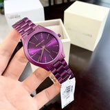 Buy Shop Michael Kors Slim Runway Quartz Purple Dial Purple Steel Strap Watch For Women - MK4507 USA Online
