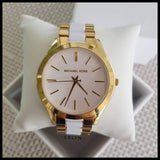Buy Shop Michael Kors Slim Runway Quartz White Dial Two Tone Steel Strap Watch For Women - MK4295 USA Online