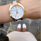 Buy Shop Michael Kors Slim Runway Quartz White Dial Two Tone Steel Strap Watch For Women - MK4295 USA Online