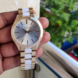 Buy Shop Michael Kors Slim Runway Quartz White Dial Two Tone Steel Strap Watch For Women - MK4295 USA Online