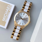 Buy Shop Michael Kors Slim Runway Quartz White Dial Two Tone Steel Strap Watch For Women - MK4295 USA Online