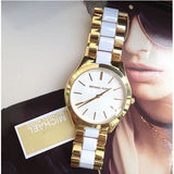 Buy Shop Michael Kors Slim Runway Quartz White Dial Two Tone Steel Strap Watch For Women - MK4295 USA Online