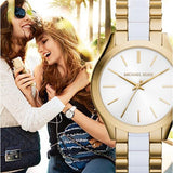 Buy Shop Michael Kors Slim Runway Quartz White Dial Two Tone Steel Strap Watch For Women - MK4295 USA Online