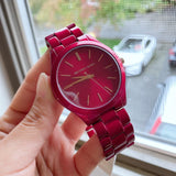Buy Shop Michael Kors Slim Runway Red Dial Red Steel Strap Watch For Women - MK3895 USA Online