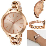 Buy Shop Michael Kors Slim Runway Rose Gold Dial Rose Gold Steel Strap Watch for Women - MK3223 USA Online