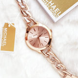 Buy Shop Michael Kors Slim Runway Rose Gold Dial Rose Gold Steel Strap Watch for Women - MK3223 USA Online