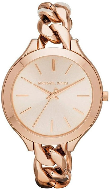Buy Shop Michael Kors Slim Runway Rose Gold Dial Rose Gold Steel Strap Watch for Women - MK3223 USA Online