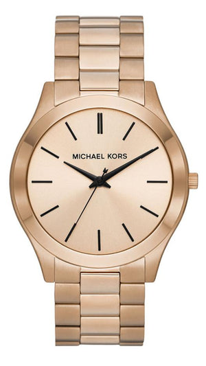 Buy Shop Michael Kors Slim Runway Three-Hand Gold Dial Gold Steel Strap Watch for Women - MK9122 USA Online