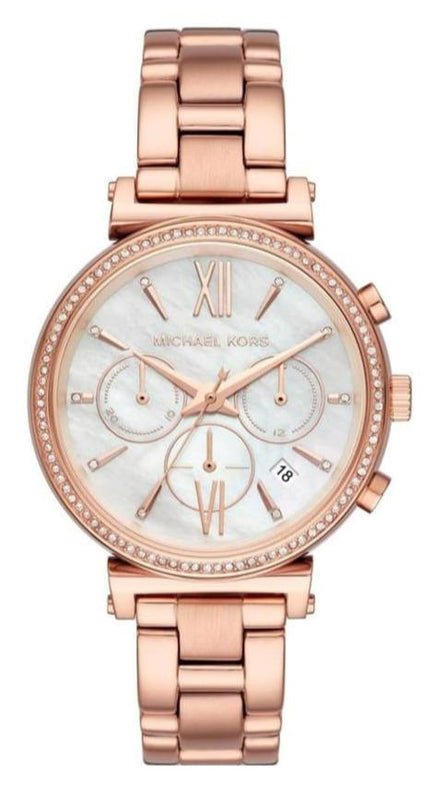 Buy Shop Michael Kors Sofie Chronograph Mother of Pearl White Dial Rose Gold Steel Strap Watch For Women - MK6576 USA Online