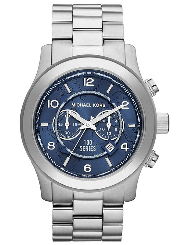 Buy Shop Michael Kors Stop Hunger Chronograph Blue Dial Silver Steel Strap Watch for Men - MK8314 USA Online