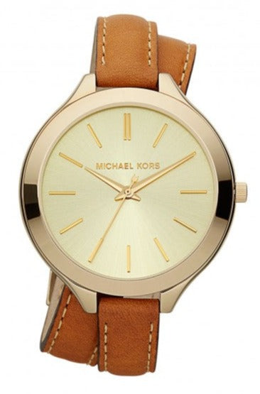 Buy Shop Michael Kors Runway Gold Dial Brown Leather Strap Watch For Women - MK2256 USA Online