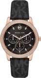Buy Shop Michael Kors Tibby Multifunction Black Dial Black Leather Strap Watch For Women - MK6968 USA Online