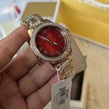 Buy Shop Michael Kors Tibby Multifunction Crystals Maroon Dial Rose Gold Steel Strap Watch for Women - MK4685 USA Online