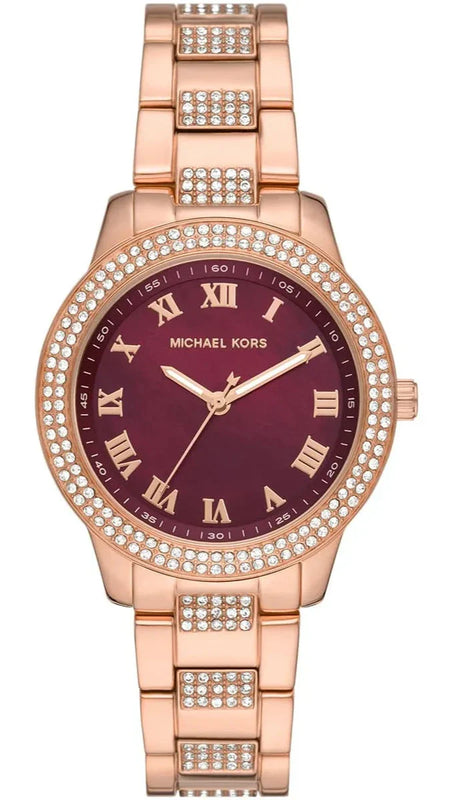 Buy Shop Michael Kors Tibby Multifunction Crystals Maroon Dial Rose Gold Steel Strap Watch for Women - MK4685 USA Online