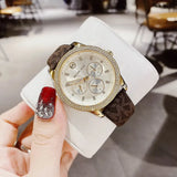 Buy Shop Michael Kors Tibby Multifunction Gold Dial Brown Leather Strap Watch For Women - MK6966 USA Online