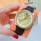 Buy Shop Michael Kors Tibby Multifunction Gold Dial Brown Leather Strap Watch For Women - MK6966 USA Online