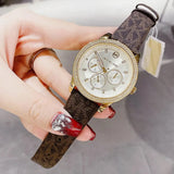 Buy Shop Michael Kors Tibby Multifunction Gold Dial Brown Leather Strap Watch For Women - MK6966 USA Online